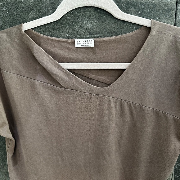 Brunello Cucinelli Taupe Color Cotton S/S Top Size L - Picture 4 of 9